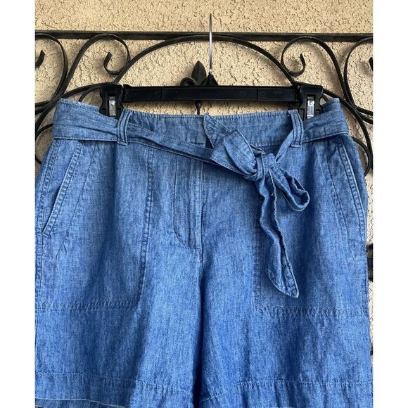 Talbots Tie Waist Linen Blend Shorts - Size 6 - Blue - Picture 3 of 12